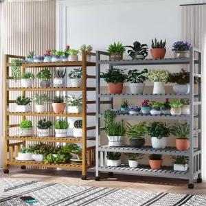 베란다화분선반 5단 나무 꽃 다육이 이동식 정리대