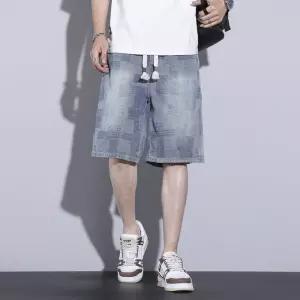 남성용 배기핏 바지 데님 5부팬츠 별무늬 와이드핏 쭈리 캐주얼 반 청 CH5