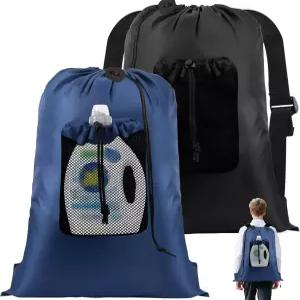 쿠미 2팩 백팩 세탁 가방 어깨끈 조절가능 헤비 듀티 문 걸이 대학 기숙사용 바구니 안감 여행 세탁소