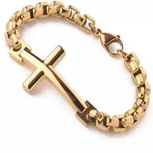 에둘렉스 스테인리스 스틸 남성 크로스 브레이슬릿 - 18K 골드 도금 316L 크리스천 여성 종교 보석