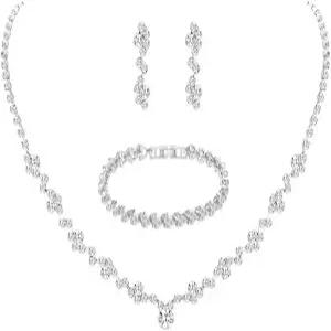 타티바나 크리스탈 웨딩 주얼리 세트 실버 목걸이 귀걸이 팔찌 신부 들러리 무도회 의상 액세서리용 결혼