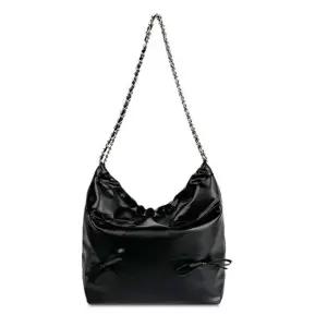 여성 핸드백 체인끈 리본 숄더 광택 가방 블랙 (WFK9AH6)
