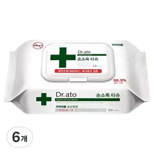 닥터아토 손소독 대용량 휴대용 물티슈 캡형 60매 6개