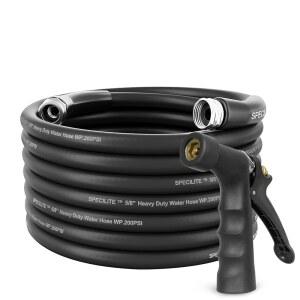 산업용 고압 노즐 유연하고 가벼운 600psi 버스트 고무 물 호스가 장착된 50피트짜리 SPECILITE 5/8인치 핫/콜드 가든 호스 -50 -158 야드용 3/4인치 스테인리스 스틸 피팅 블랙