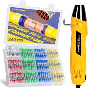 히트 건 키트가 포함된 하이스트로니카 340 PCS 솔더 씰 와이어 커넥터 - 자동차 해양 배선 수리용 스틱