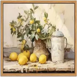 플로팅 프레임 빈티지 주방 벽 아트 옐로 레몬 스틸 라이프 장식 유화 소박한 농가 아트워크 캔버스 포스터