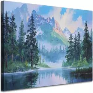 거실용 아코시파이 조경 벽 아트 캔버스 장식 호수 숲 그림 나무 산 자연 침실 풍경 텍스처 프레임 오피스