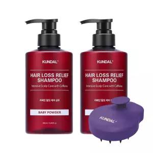 쿤달 카페인 탈모샴푸 2개 세트 500ml+스칼프 마사지 샴푸 브러쉬 1개