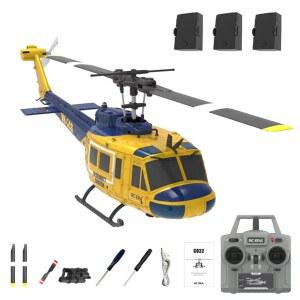 [포르르] rc era c032 uh-1 휴이 헬리콥터, 6축 자이로, 고도 유지 및 원키 3d 역비행이 가능한 1/48 스케일 6ch 원격 제어 헬리콥터 - 노란색, 3 배터리