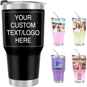 뚜껑과 빨대가 있는 맞춤형 텀블러 그림 로고 텍스트가 커피 30온스 스테인리스 여행용 머그컵 여성 남성