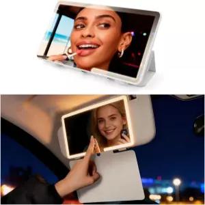 업그레이드된 카 선 바이저 메이크업 미러 배니티 - 스마트 센서 스위치로 충전 가능한 78개의 LED와 3가지