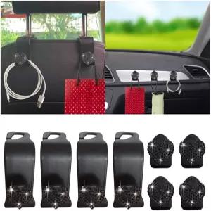 노크미디 8PCS 블링 카시트 헤드레스트 후크 라인스톤 크리스탈 하트 차량 시트 백 행거 지갑 우산용