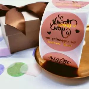 원형 감사 스티커 롤 땡큐 크라프트 핑크 손글씨 스마일 생일 종이 답례품 구디백