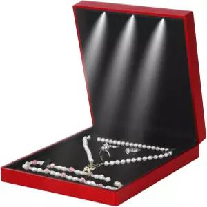 LETURE 대형 벨벳 주얼리 세트 선물 상자 LED 조명이 있는 목걸이 팔찌 귀걸이용 우아한 (빨간색)