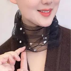 [셀러에이드]여성 여름 간절기 진주 망사 넥워머 목가리개 스카프
