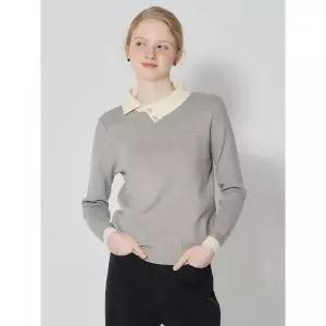 [오조크(OZOC)] 칼라 배색 진주 니트 탑 (택가격: 87000원)