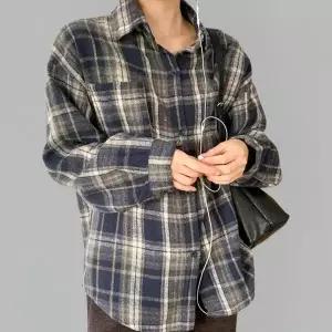 여성 가을 겨울 체크 오버사이즈 셔츠 오렌지 그린