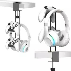 컨트롤러 홀더가 있는 티피텍 헤드폰 스탠드 알루미늄 언더 데스크 클램프 헤드셋 및 - PS5 Xbox 시리즈