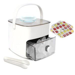 뚜껑이 있는 아이스 큐브 트레이와 냉동 트레이 얼음 용기 - 위스키, 칵테일, 커피 음료, 맥주와 집게 주방 도구 (흰색)