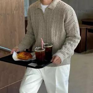 남성 댄디 칼라넥 반 집업 터틀넥 니트 겨울 루즈핏 보온 상의 꽈배기 풀오버 스포M4