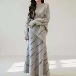 패턴 루즈핏 데일리 감성 셋업 로제넬리니트투피스