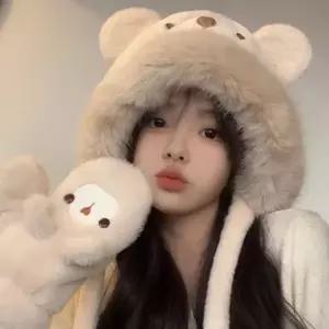 [콩심팥심]귀달이 캐릭터 겨울 털모자 털장갑 곰돌이 귀여운 세트