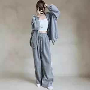 [옷자락]여성 폴리 스판 기모 안감 루즈핏 트랙 자켓 세트