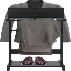 침실용 배스레나 수트 발렛 스탠드 행거 신발장이 있는 호텔 옷걸이 정리함 정장용 나무 의류 바지 넥타이