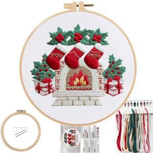 초보자를 위한 포누이 크루엘 크리스마스 자수 키트, 크로스 스티치 세트 겨울 설경 소나무 올빼미 패턴, 쉽게 따라할 수 있는 컬러 실 바늘 작업, 8인치 후프(소방관)