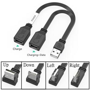 USB 1 ~ 2 팔꿈치 컴퓨터 연장 코드 65W 고속 충전 플랫 데이터 케이블 10/30cm 휴대 휴대폰 자동차 확장기