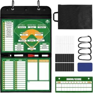 마그네틱 야구 라인업 보드 - 더그아웃용 접이식 프로 소프트볼 amp; 코치 클립보드 가죽 커버 카드 40개