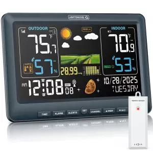 블루슨 기상 관측소 무선 실내 실외 온도계 원자 시계 일기 예보 기능이 있는 컬러 디스플레이 디지털 온도