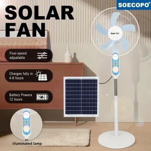 리모컨 태양광 바닥 선풍기 4단 속도 & 벌레등 충전식 배터리 12시간 사용 25W 가정용 정전 비상 전원