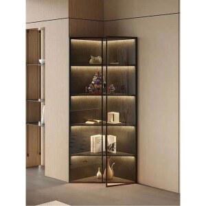 코너장식장 양주장 틈새 블랙2단 6단 블랙 블랙프레임 유리장 접시 술장식장 위스키