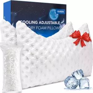 목과 어깨 통증을 위한 쿠시 쿨링 사이드 침구 베개 고급 파쇄 메모리 폼 커브드 침대 2종 세트 조절