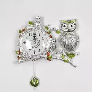 은도금 숲속가족 부엉이시계 무소음 인테리어 벽시계 (KYR-W6B963A)