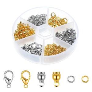 4MM 오픈 점프 DIY 570개 키트 랍스터 집게 매듭 세트 클래스프 커넥터와 실버 비드 커버가 공예 주얼리 골드 포함된 제작
