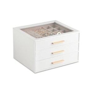 프레뷰티 클리어 뚜껑 3겹 선물 서랍이 박스 보관함 주얼리 여성용 정리함 반지 PU 가죽 화이트 있는 귀걸이 스터드용