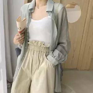 [하프클럽/]여성 그린 여름 봄 비키니 에어컨 냉방 시스루 롱셔츠