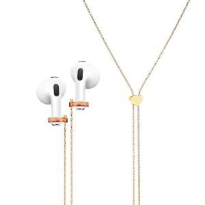 [미국배송] 조조판다 분실 방지 에어팟 체인 홀더 랜야드 코드 스트랩 슬라이드 조절 가능 Y 목걸이 호환 프로 /2 /1 (하트 + 골든 슬림 체인)