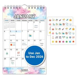 크랜버리 스몰 월 캘린더 2026, 5 5x8 5인치 벽 또는 책상용 캘린더, 2026년 1월부터 12월까지, 뒷면의 미니 메모장 플래너, 다채로운 월별 계절 디자인, 스티커