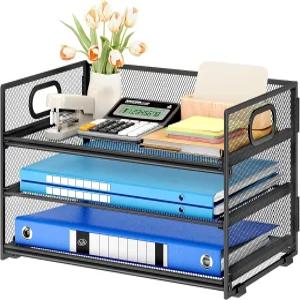 책상용 수베큐 3단 종이 편지 트레이 정리함 가정 사무실 학용품 정리함을 위한 손잡이 및 슬라이딩