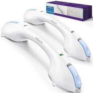 KEKOY 17 5인치 욕조 및 샤워용 흡입 그랩 바, 인디케이터 2팩 - 노약자용 헤비 듀티 안전 샤워 핸들, 욕실용 핸디캡 드릴링 탈착식, 파란색