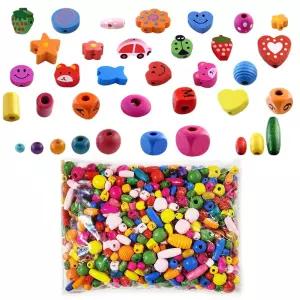 나무비즈 (모양혼합) -250g 구슬 팔찌만들기우드 우드볼 만들기 공예재료 마크라메 컬러 목걸이만들기 칼라