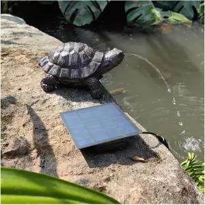태양광 발전 정원 거북이 분수 패널이 있는 청동 수지 분사 동상 장식 연못 특징갈색 7.6 * 5.1 3.5인치