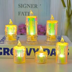 3/6/12개 LED 캔들 라이트 무불꽃 아크릴 유리 배터리 깜박이는 가짜 웨딩 파티 크리스마스 홈 데코용