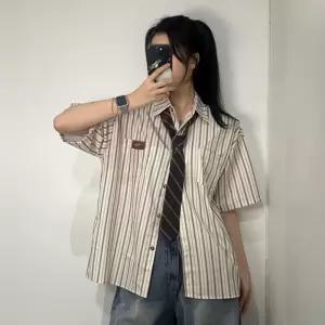 셔츠 + 넥타이 SET 오버핏 스트라이프 반팔 남방 2color 남녀공용 루즈 단가라 세트여자 여름 오버 커플 카