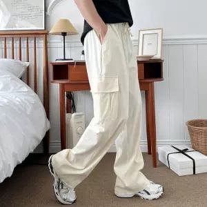 캐주얼 데일리 편한 통바지 카고 남성 와이드팬츠남자 캠핑룩 여행 데이트 여름 고무줄 허리밴딩카고 시원