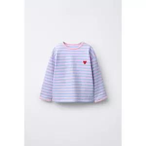 국내배송 ZARA 자라 베이비 신생아 유아 자수 하트 스트라이프 티셔츠 파스텔 블루 4424505423 1642199