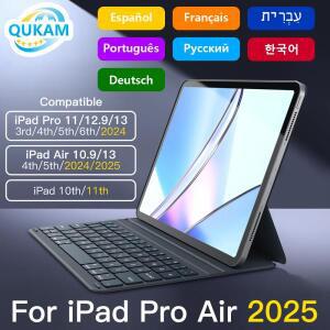 QUKAM 한국어 매직 키보드 iPad 11th 2025 Air 블루투스 무선 4 5 6 Pro 12.9 케이스 스탠드